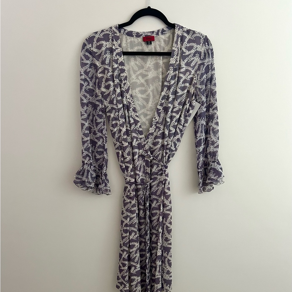 Hugo Boss Light Purple Wrap Dress with Ruffle Sleeves